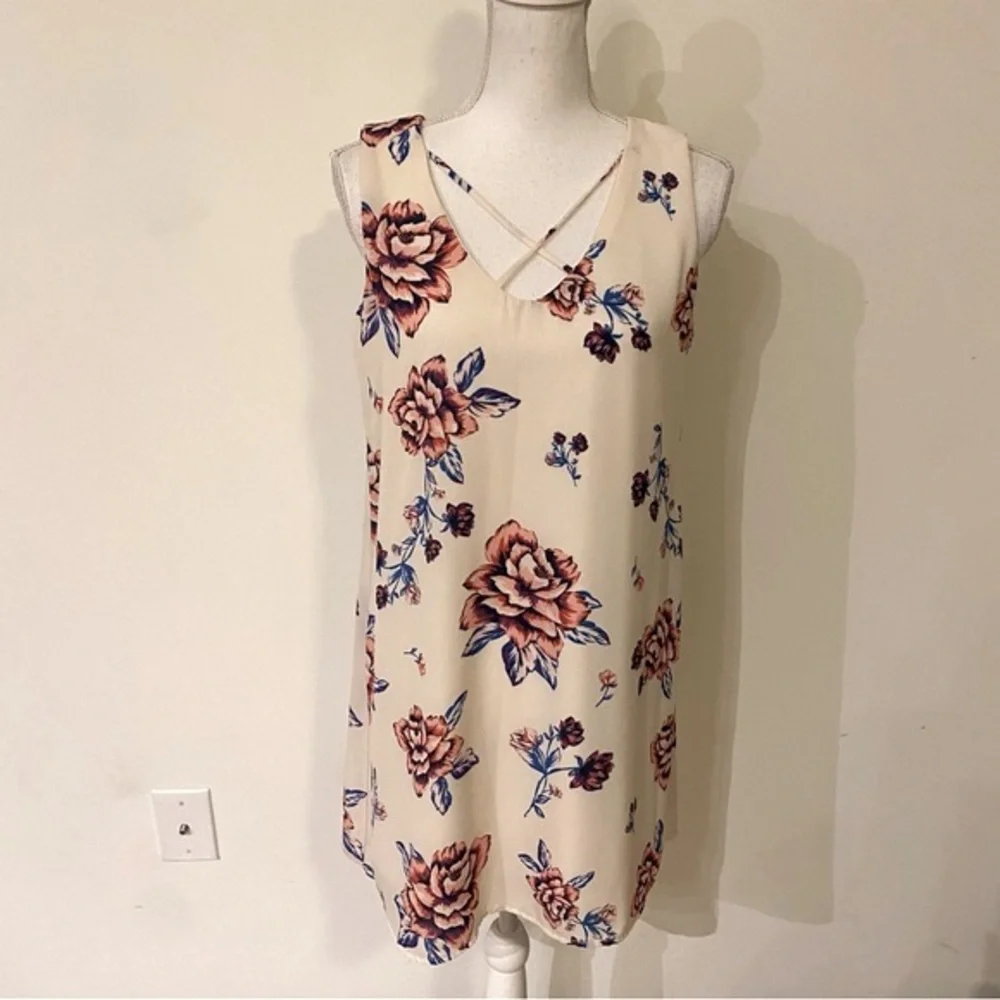 Lily Rose Cream Floral Sleeveless Dress Size Medium - Picture 2 of 8